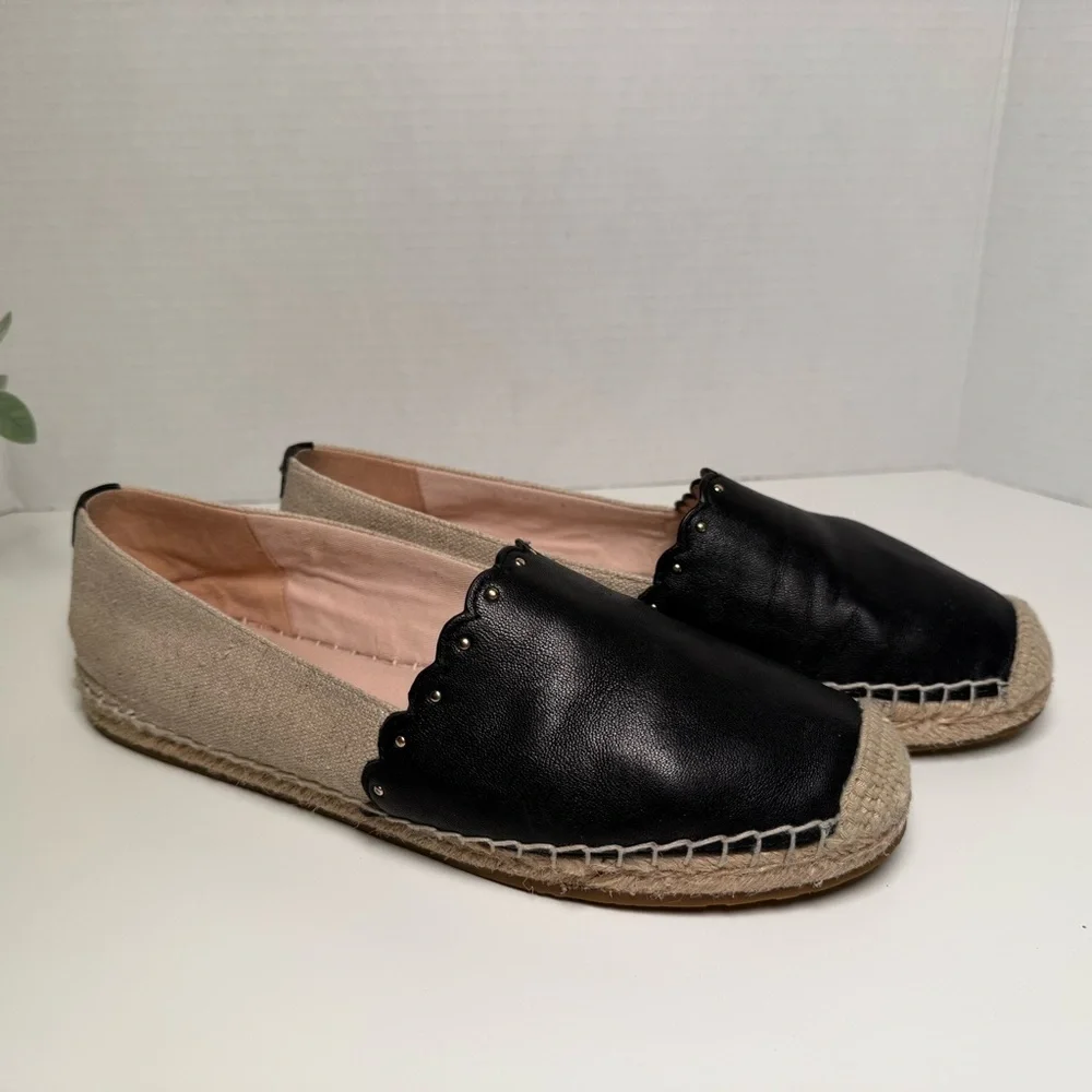 Kate Spade Gardenia Black Leather & Beige Espadrille Flats Size 8 Feminine Boho